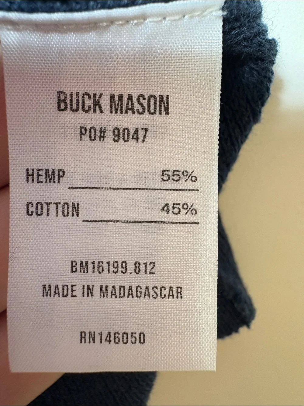 Buck Mason Yuma Hemp Ribbed Knit Pocket Tee Washed Navy Mens XL $128 Retail